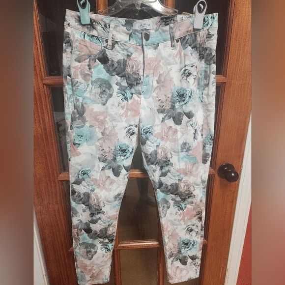 Lane Bryant Denim - Lane Bryant Gray and White Skinny Jeans with Floral Design